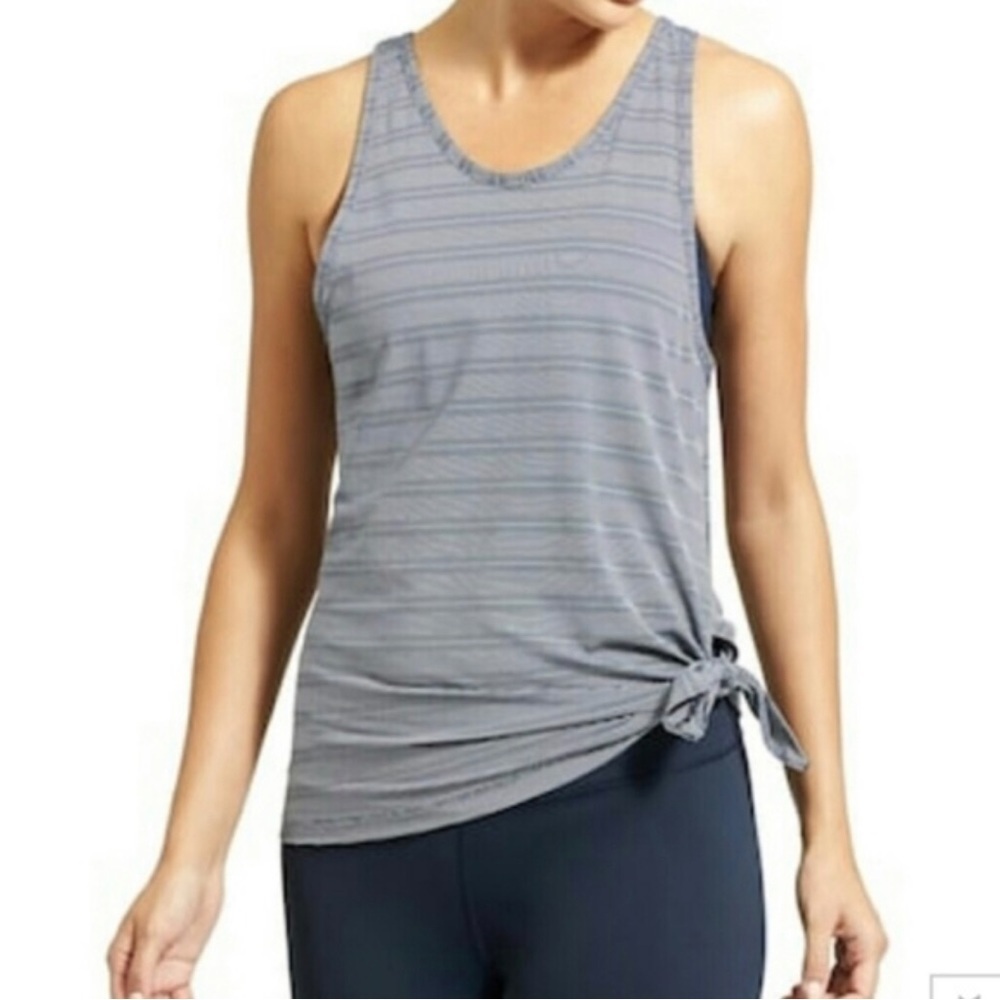 Athleta Max Out Tank Top, Navy Blue Stripe, Size M